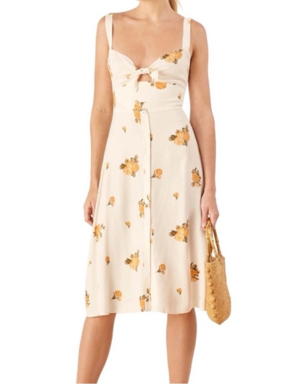 Reformation Frankfort Floral Button Front Midi Dress